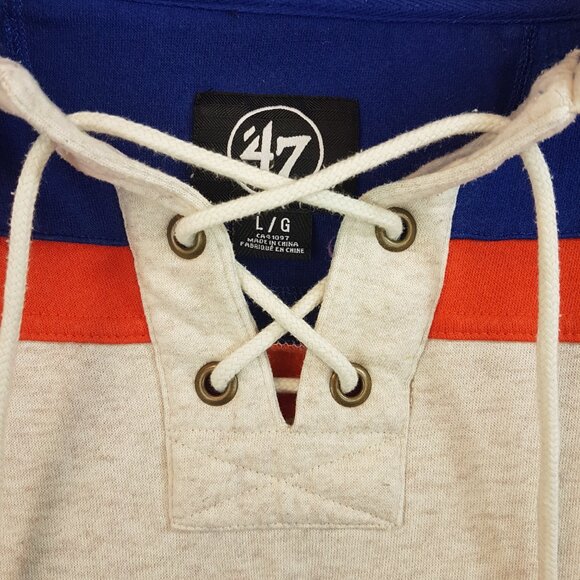 NHL 47 Edmonton Oilers Vintage Lacer Hoodie Pullover Large US L Oatmeal Hockey - Picture 9 of 16